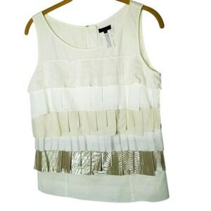 J Crew Collection Ivory Silk Cotton Layered Ruffle‎ Tank Top Size 6 Metallic NYE